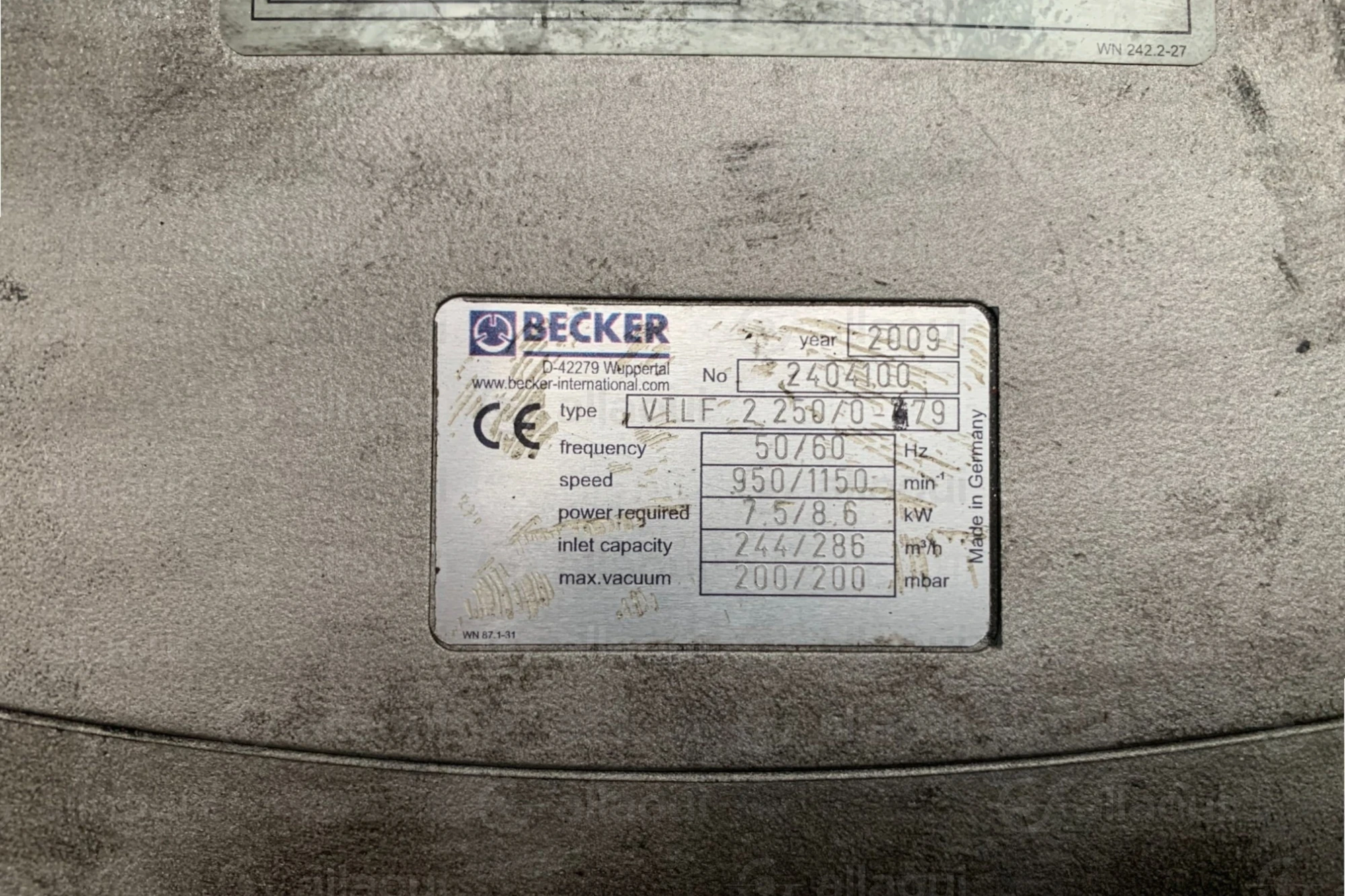 Becker Vacuum Pump VTLF2.250/0-79 Becker Vacuum Pump VTLF2.250/0-79