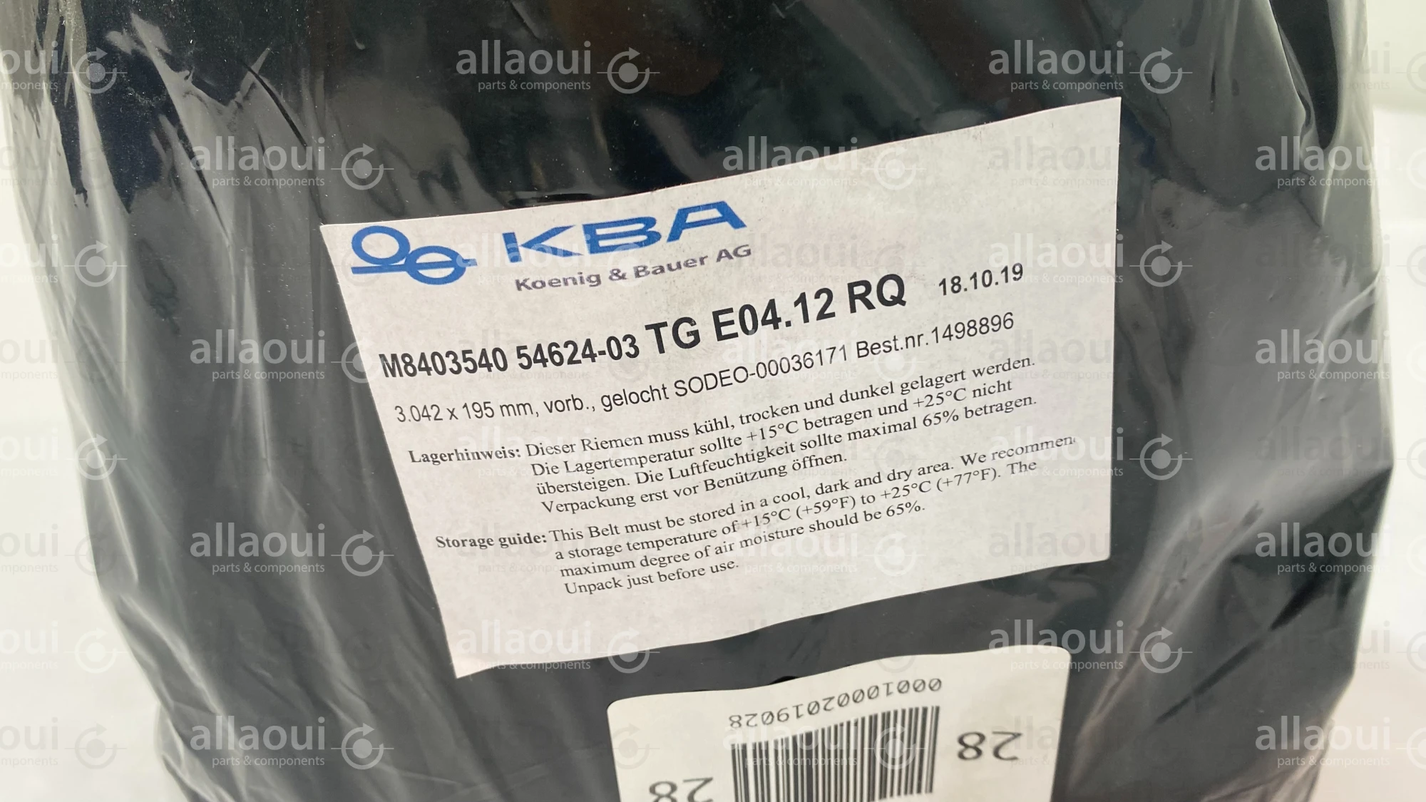 Koenig & Bauer (KBA) Suction Belt M8403540 Koenig & Bauer (KBA) Suction Belt M8403540