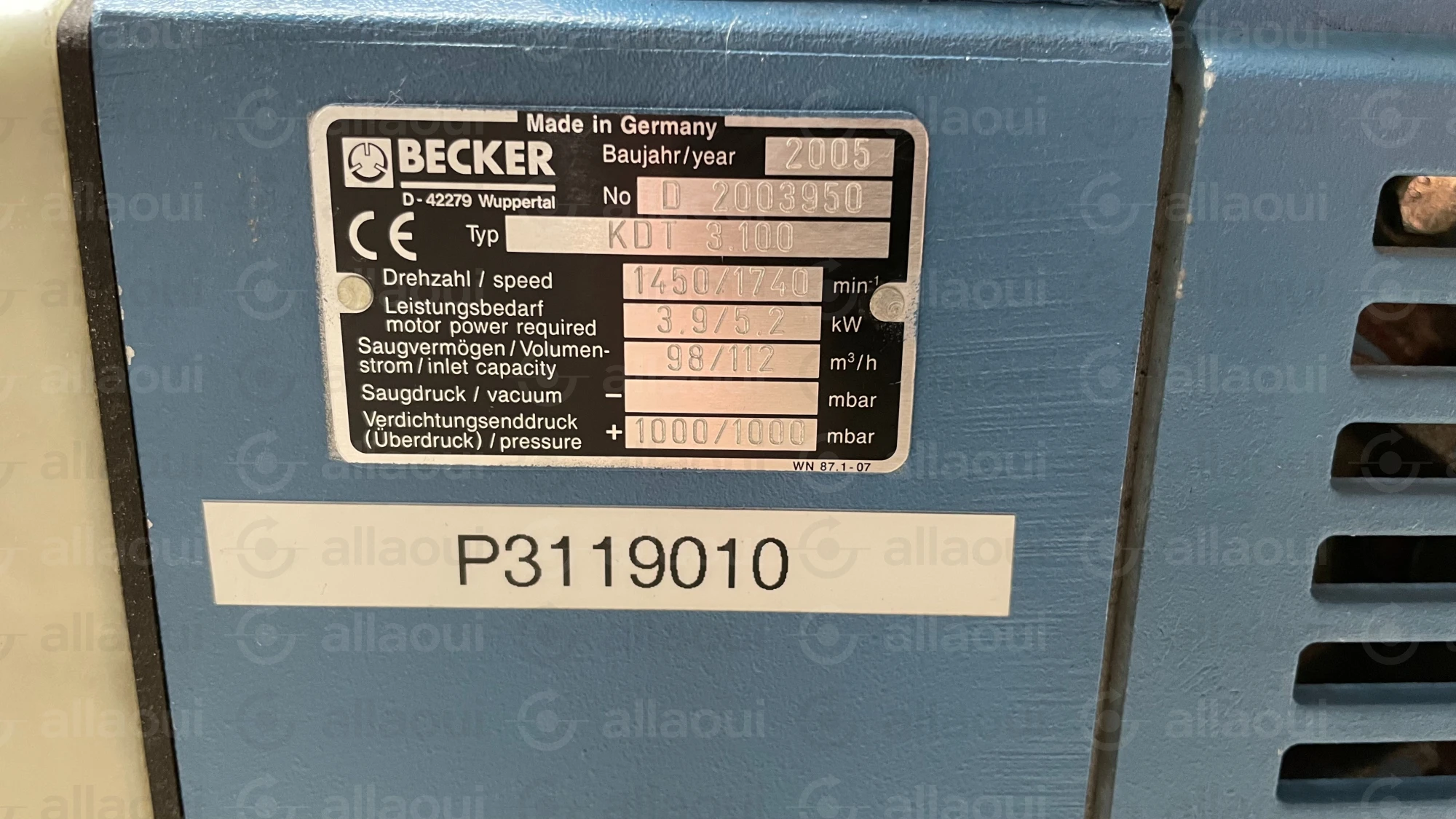 Becker Vacuum Pump KDT 3.100 KDT 3.100 Becker Vacuum Pump KDT 3.100 KDT 3.100