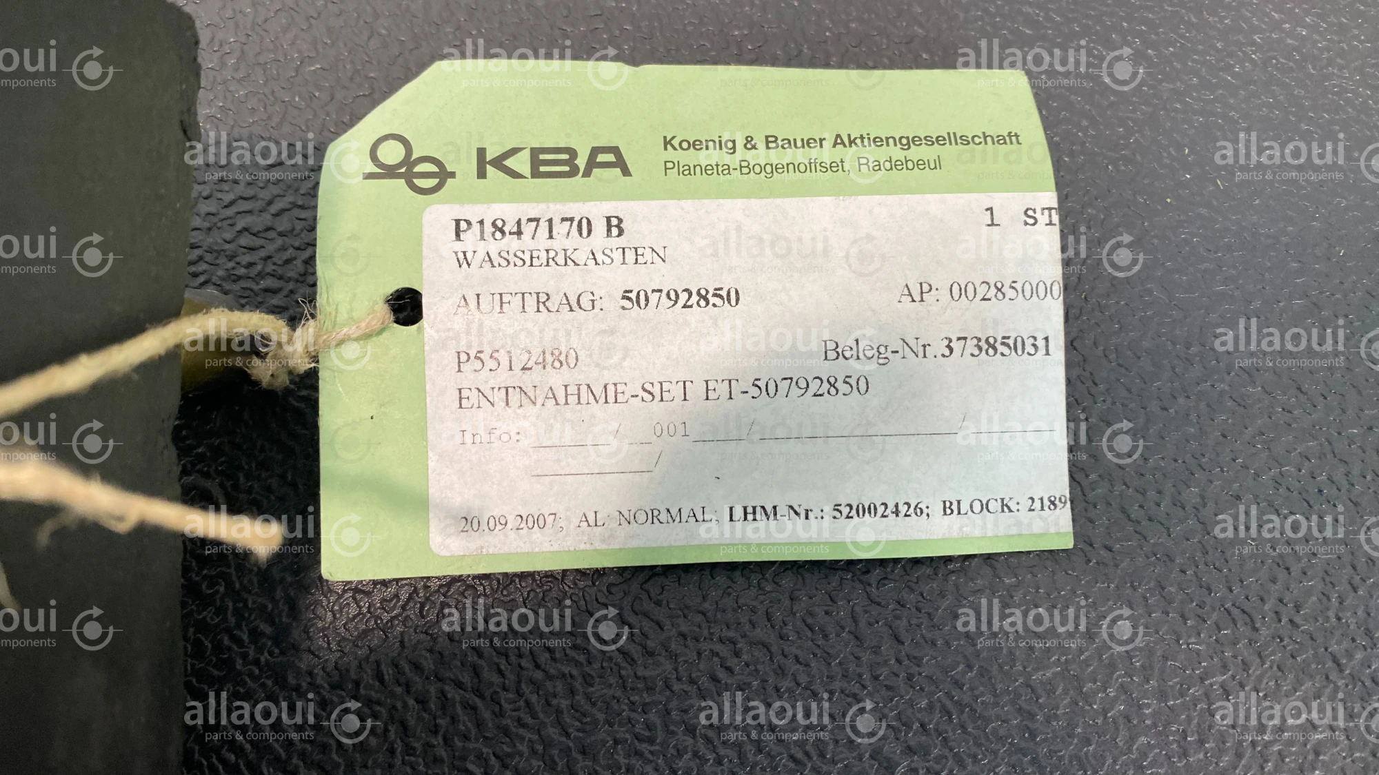 Koenig & Bauer (KBA) Water Tank P1847170 B Koenig & Bauer (KBA) Water Tank P1847170 B