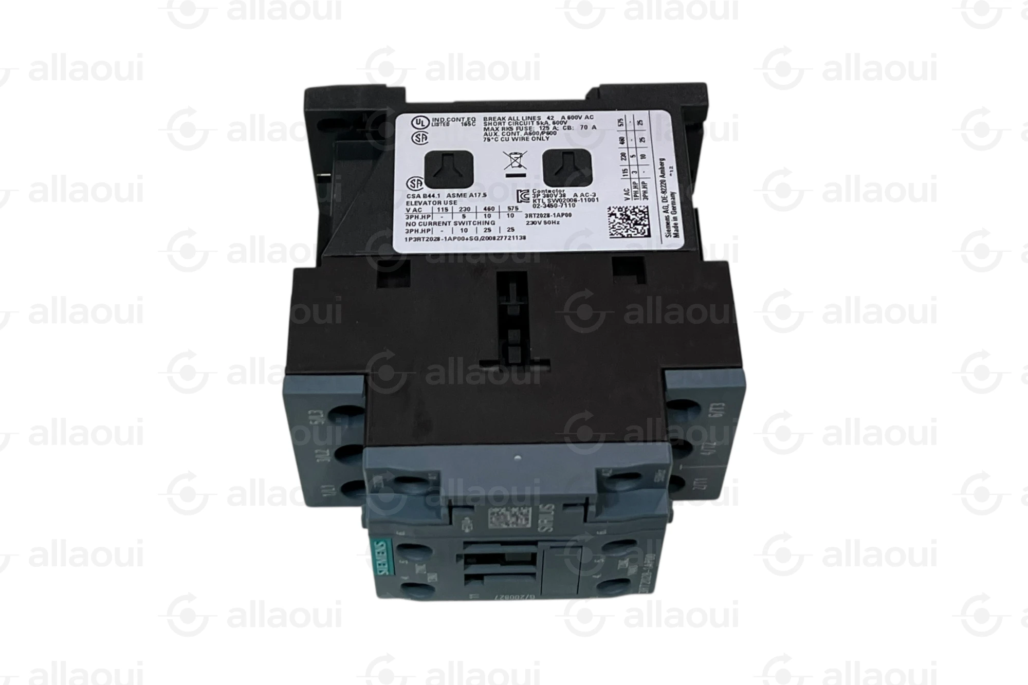 Siemens SIRIUS 3RT Contactor 38A 18.5kW 230V AC 3RT2028-1AP00