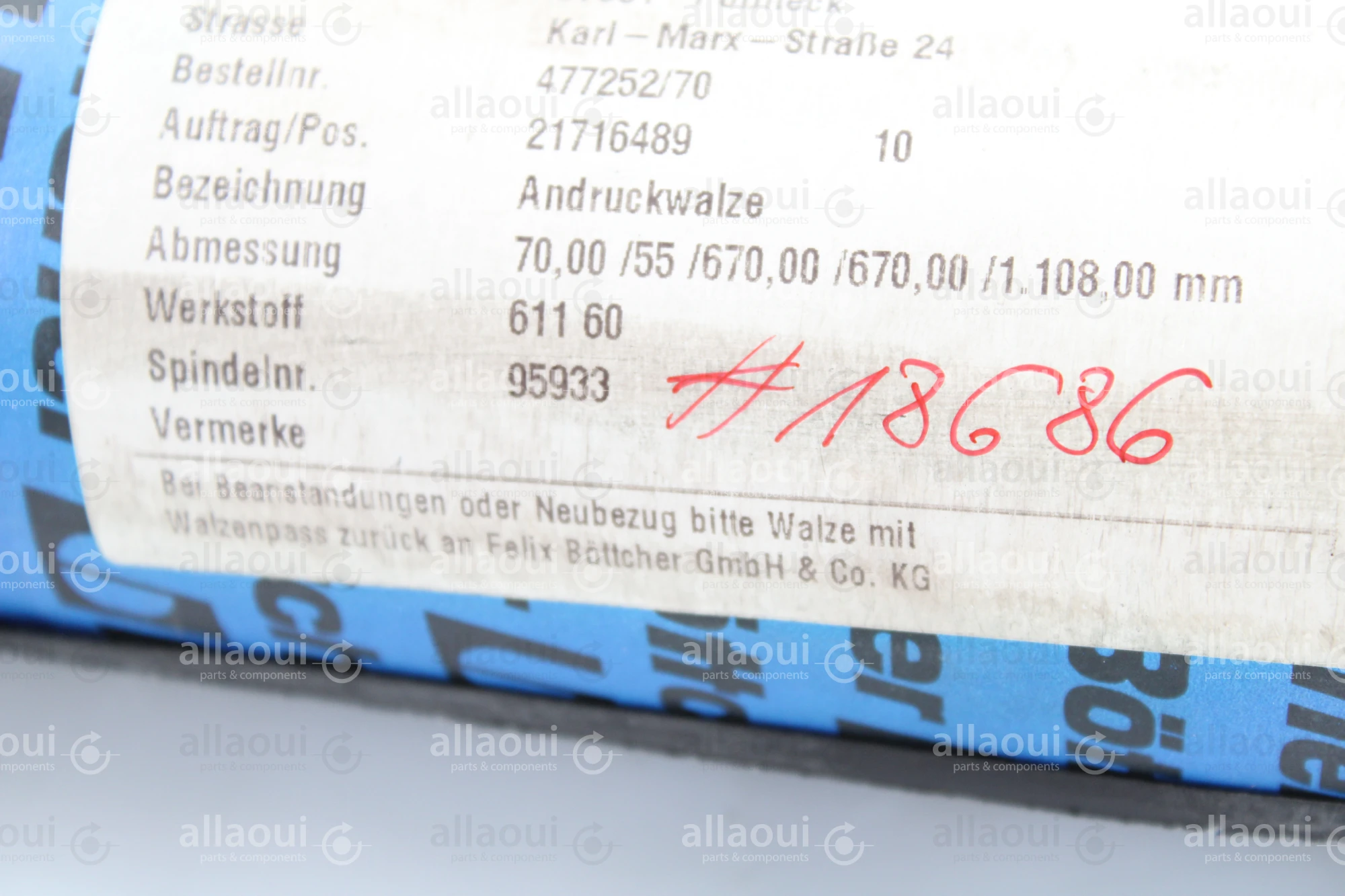 Böttcher Pressure roller 21716489 Böttcher Pressure roller 21716489