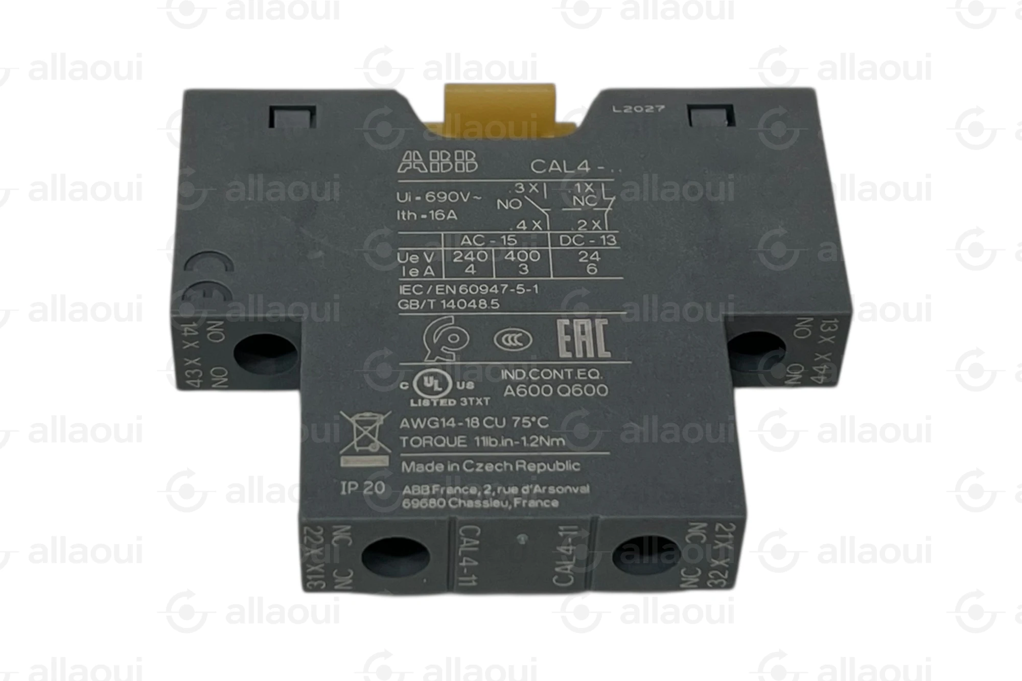 ABB Auxiliary Contact Block 1NO 1NC Side Mount CAL4-11 ABB Auxiliary Contact Block 1NO 1NC Side Mount CAL4-11