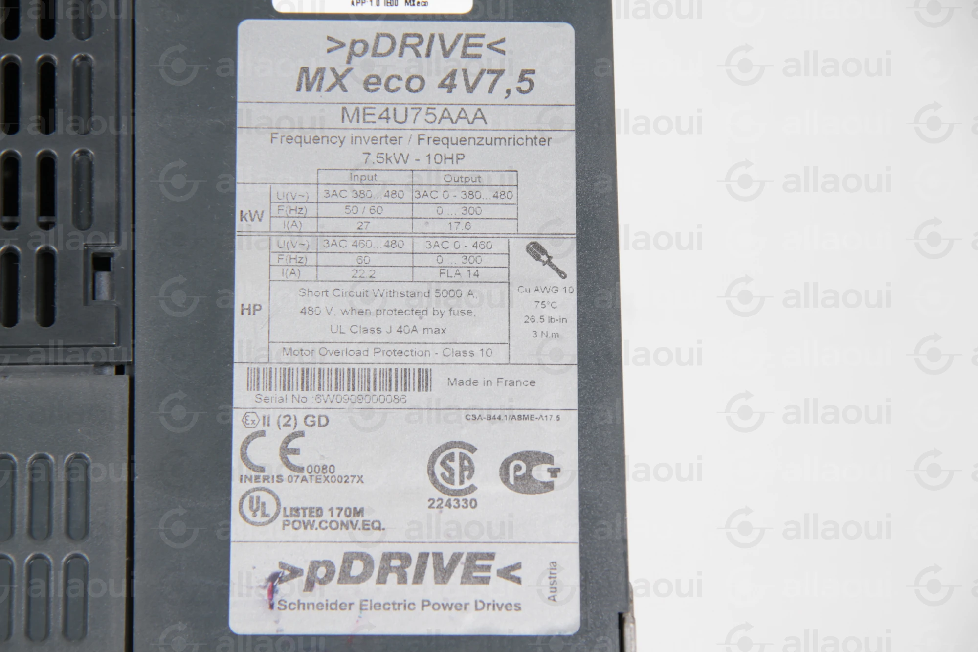 Schneider Electric pDrive MX eco Frequency Converter 7.5kW ME4U75AAA