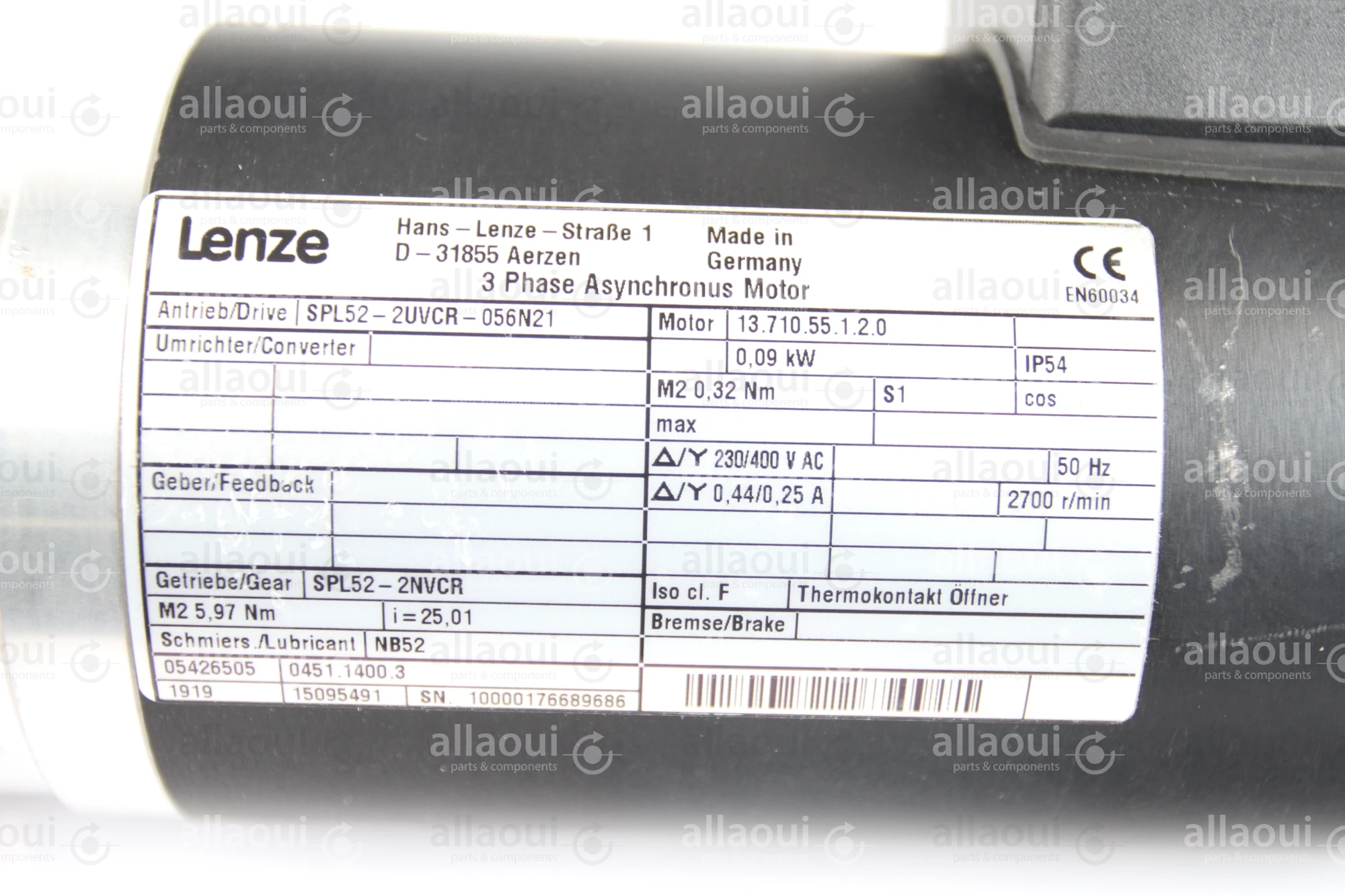 Lenze Gear motor 13.710.55.1.2.0/SPL52 SPL52-2UVCR-056N21 Lenze Gear motor 13.710.55.1.2.0/SPL52 SPL52-2UVCR-056N21
