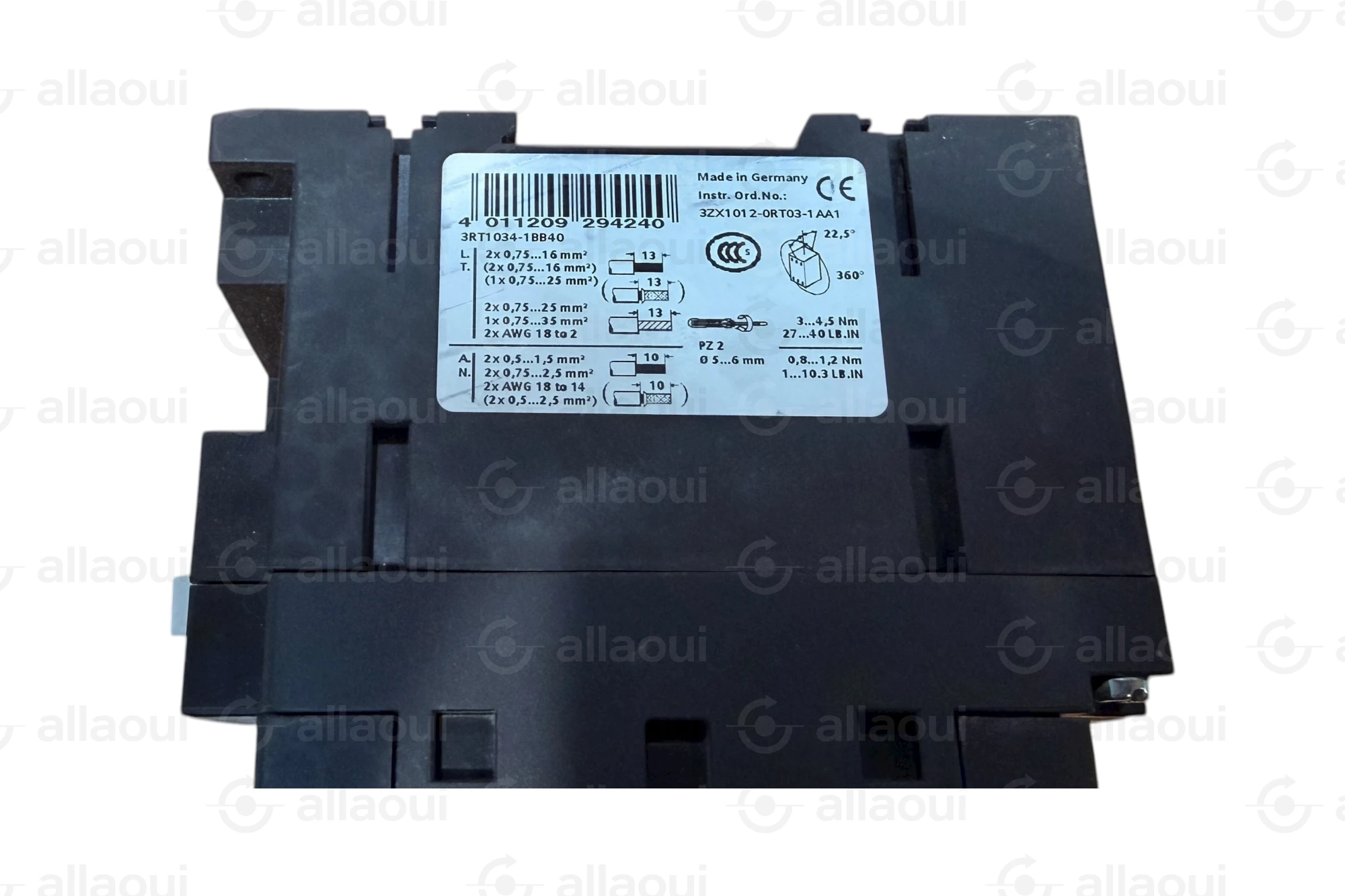 Siemens Power Contactor 3-pole 32A 15kW 24V DC 3RT1034-1BB40 Siemens Power Contactor 3-pole 32A 15kW 24V DC 3RT1034-1BB40